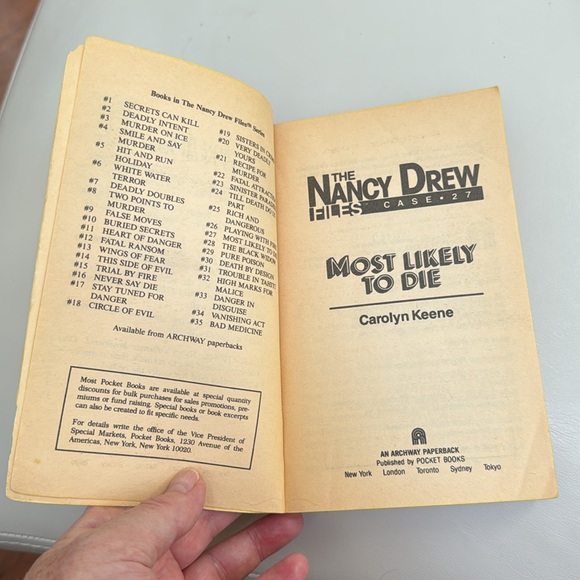 📚5/10.00, Nancy Drew Files, Case 27, Most Likely to Die, paperback book - Picture 5 of 7